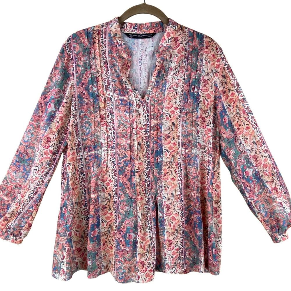 Peruvian Connection Tunic Top Blouse Size S Dusty Romantic Floral